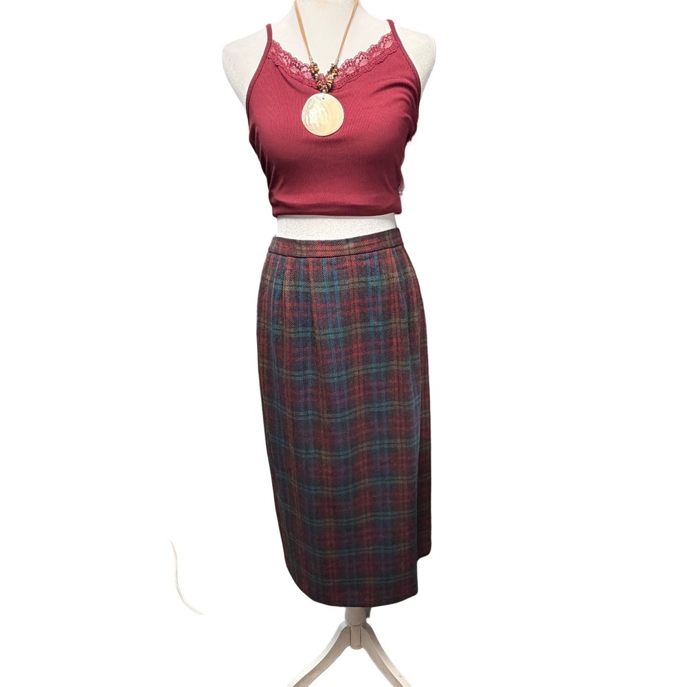 Vintage Wool Plaid Midi Skirt Small Tartan Preppy Career High Waist Union Made - Picture 9 of 12